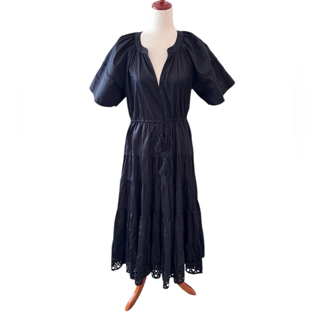 Alexis Black Tiered 100% Cotton Dress Size Medium.